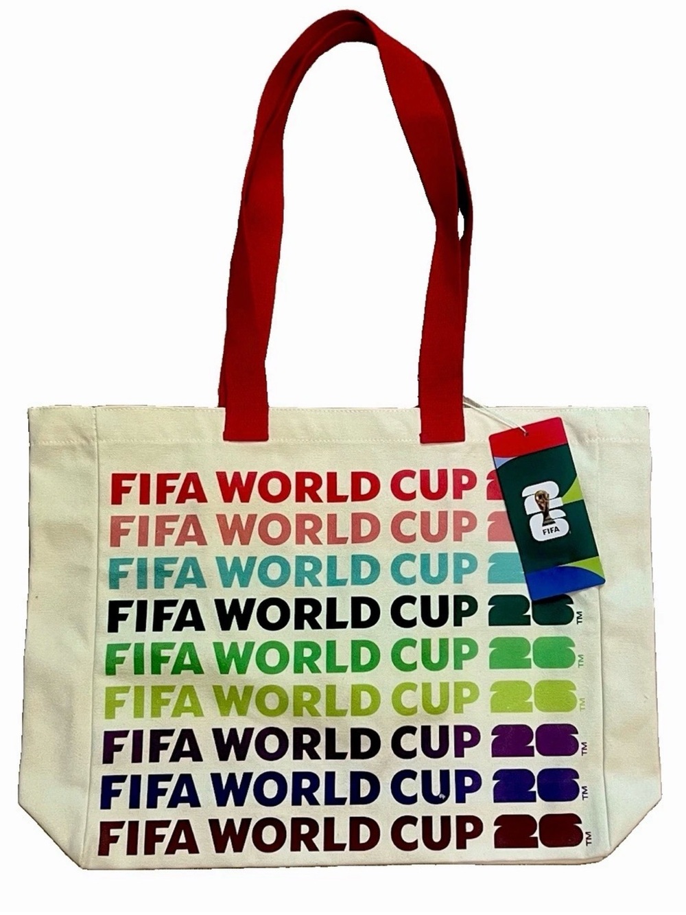 Official FIFA World Cup 2026 Multicolored LARGE Canvas Tote with Red Handles ⚽️